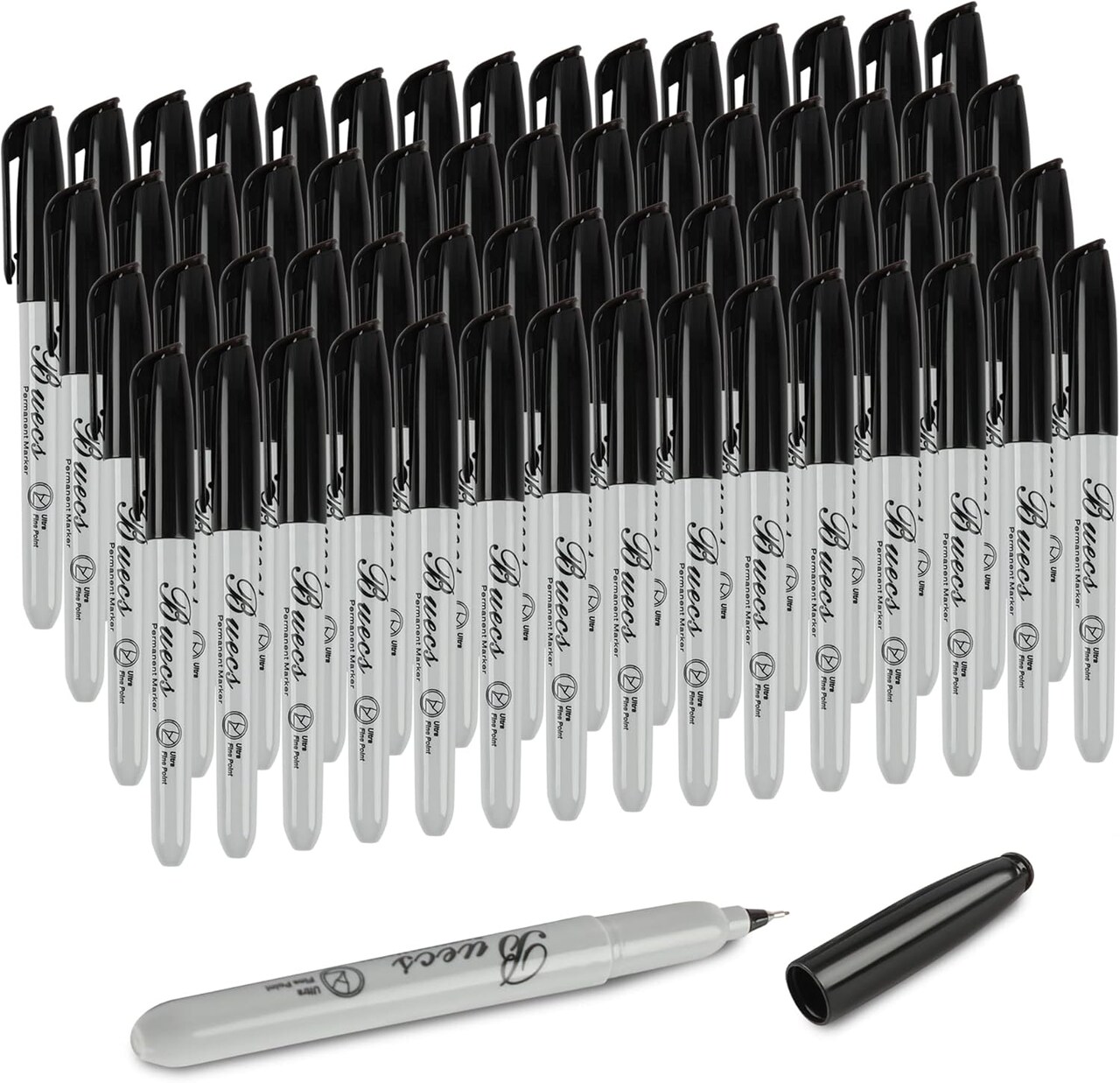 Permanent Markers, 60 Count Ultra Fine Point Black Permanent Markers, Works on paper, Plastic, Stone, Glass, Metal